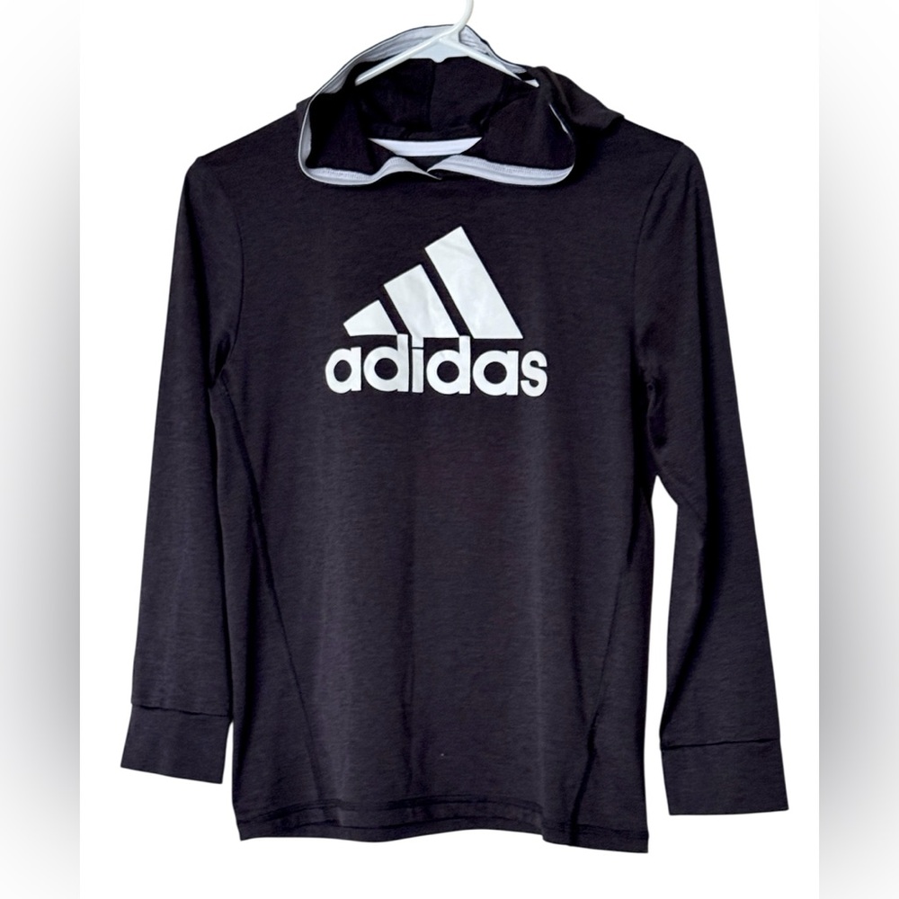adidas Boys Pullover Poly Hoodie Black Light-Weight Size Medium 10/12